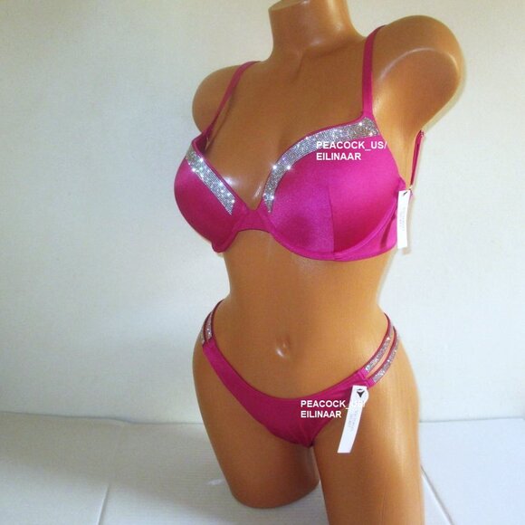 32C/S VICTORIA SECRET SWIM Shine Strap Push Up Top Bikini Set Brazilian Bottom - Picture 1 of 14